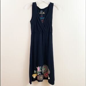 Desigual Sleeveless Floral Embroidered Black Knit Dress